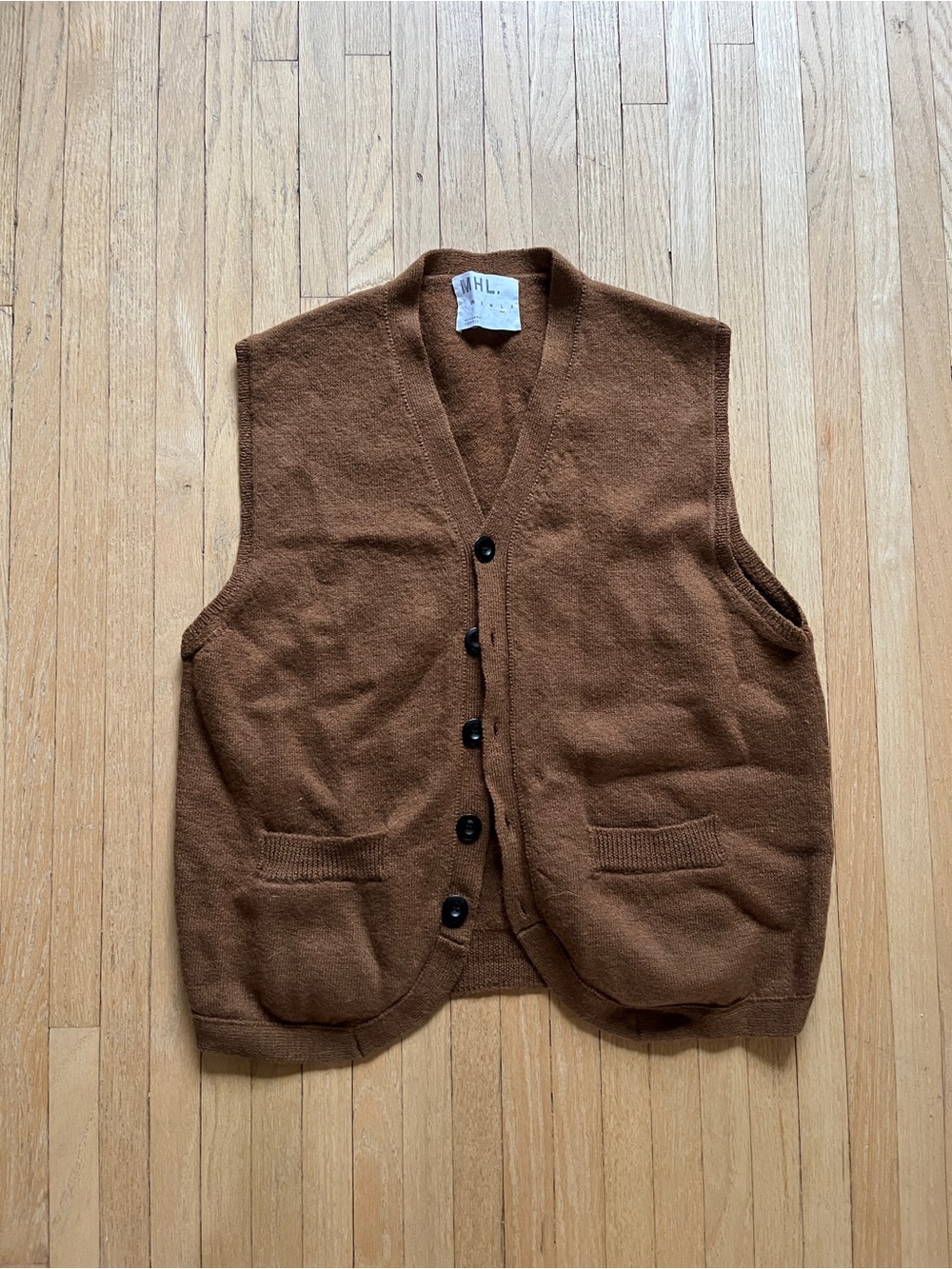 MHL Chocolate Brown Knit Button Wool Vest